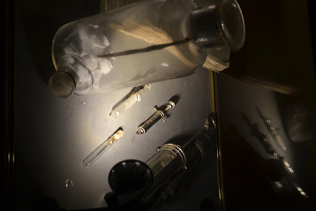 Old fashion syringes used to inoculate the first vaccinesの写真素材