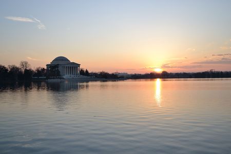 Sunset by the Thomas Jefferson Memorial in Washington DCの写真素材