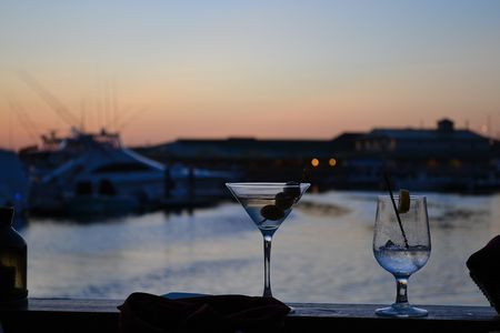 Picture of two cocktails by a harbor in Wildwoodsの写真素材