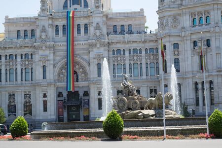 Cybele square with the fountain and the Cybele palace in Madrid is one of the main Landmarks of the cityのeditorial素材