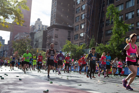 The NYC Marathon is the largest marathon in the world and passes through the 5 boroughs of the cityのeditorial素材