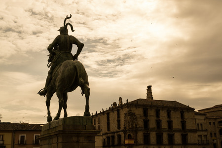 Equestrian statue of Pizarro conqueror of Peru in Trujillo (Spain)のeditorial素材