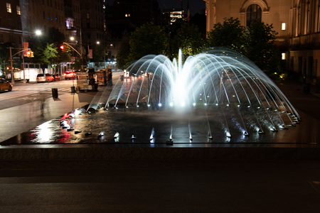 Fountain of the Metropolitan museum of art at night in NYCのeditorial素材