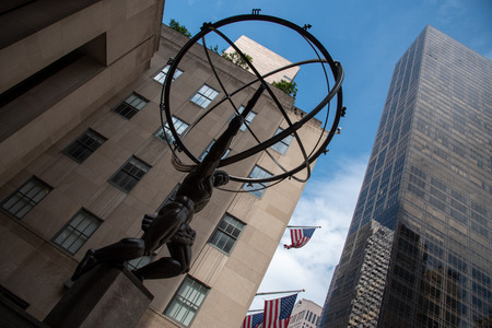 The statue of Atlas is located on the fifth avenue of NYC by the Rockefeller Centerのeditorial素材