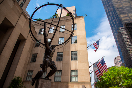 The statue of Atlas is located on the fifth avenue of NYC by the Rockefeller Centerのeditorial素材