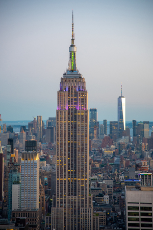 NYCs lower Manhattan with the Empire State Building from a high up point in Midtown during 2019 gay prideのeditorial素材