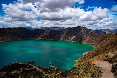 Panorama of the Quilotoa volcano with its water-filled caldera (Ecuador)の写真素材