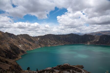 Panorama of the Quilotoa volcano with its water-filled caldera (Ecuador)の写真素材