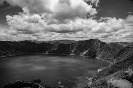 Panorama of the Quilotoa volcano with its water-filled caldera (Ecuador)の写真素材