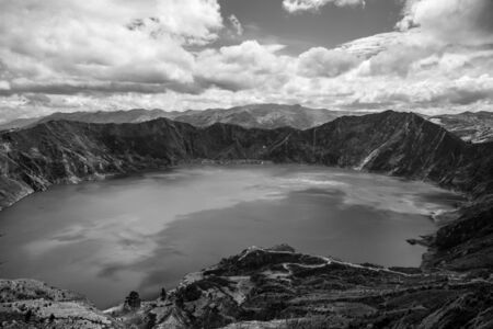 Panorama of the Quilotoa volcano with its water-filled caldera (Ecuador)の写真素材