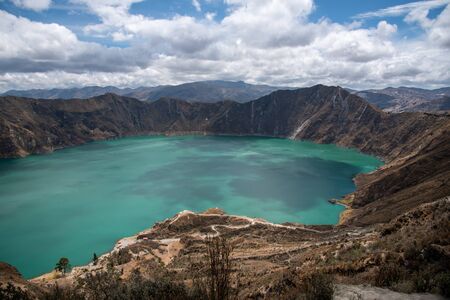 Panorama of the Quilotoa volcano with its water-filled caldera (Ecuador)の写真素材