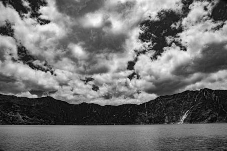 Panorama of the Quilotoa volcano with its water-filled caldera (Ecuador)の写真素材