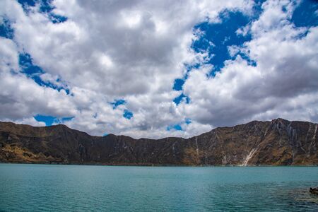 Panorama of the Quilotoa volcano with its water-filled caldera (Ecuador)の写真素材