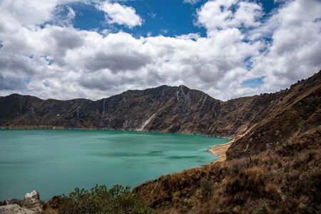Panorama of the Quilotoa volcano with its water-filled caldera (Ecuador)の写真素材