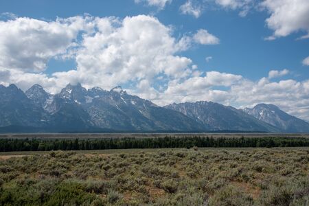 Peaks of the Grand Teton range at the Grand Teton national park in Wyoming (USA)の写真素材