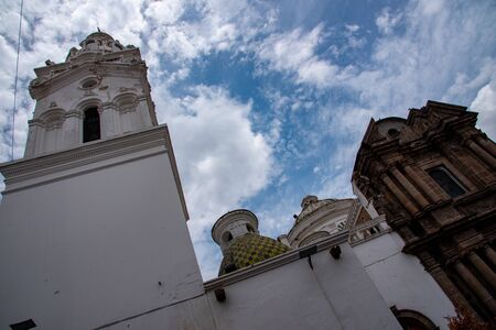 View of the Cathedral of Quito from the Independence squareの写真素材