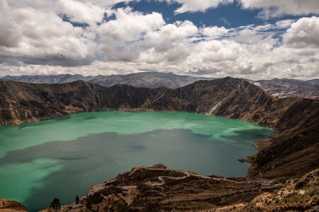 Panorama of the Quilotoa volcano with its water-filled caldera (Ecuador)の写真素材