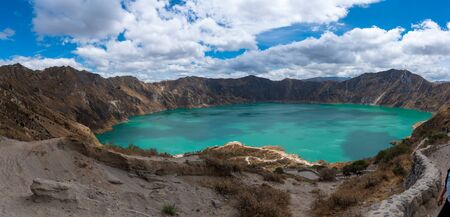 Panorama of the Quilotoa volcano with its water-filled caldera (Ecuador)の写真素材