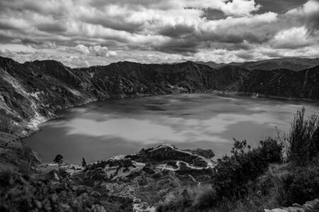 Panorama of the Quilotoa volcano with its water-filled caldera (Ecuador)の写真素材