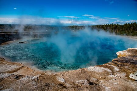 Excelsior Geyser Crater beside the Grand Prismatic spring in Yellowstone National Parkの写真素材