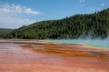 Grand Prismatic Spring, one of the main tourist attractions of Yellowstone national park is the largest hot spring in the USの写真素材