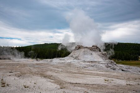 Castle geyser before an eruption in the upper geyser basin in Yellowstoneの写真素材