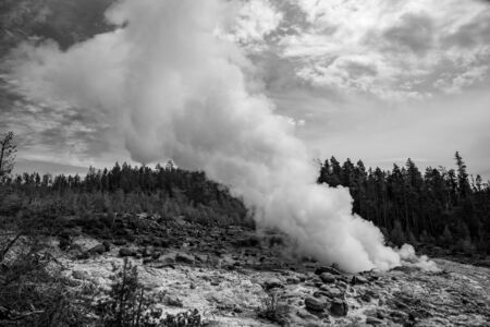 Steamboat geyser during an eruption in the Norris geyser basin in Yellowstoneの写真素材