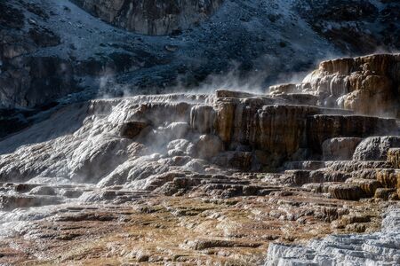 Minerva Terraces at the lower Mammoth Hot Springs in YellowstoneNational Parkの写真素材