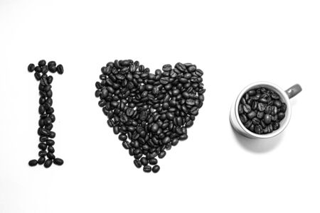 I love coffee sign made with coffee beans and a mugの写真素材
