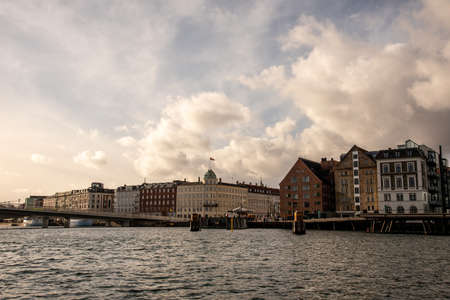 Views of the buildings beside the water in Copenhagen (DK)の写真素材