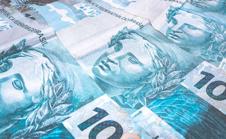 Real, Brazilian currency. Money, Brazil. A brazilian banknote in close-up.の写真素材