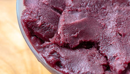 Frozen acai in close-up in bowl. Brazilian food, dessert, aÃ§ai with guarana, brazil. This version...