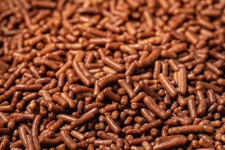Chocolate sprinkles background (granulated chocolate), sweet food, candy. Ingredient used to make brigadeiro cake, pot cake and chocolate sweets.の写真素材