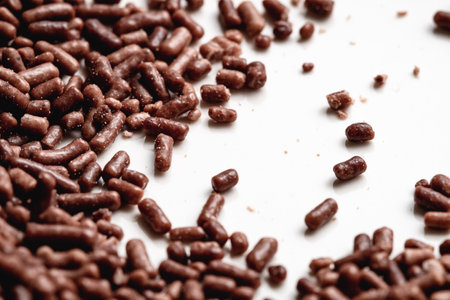 Chocolate sprinkles background (granulated chocolate), sweet food, candy. Ingredient used to make brigadeiro cake, pot cake and chocolate sweets.の写真素材