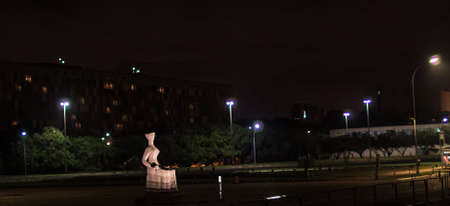 Night view of the city of Gdansk, Poland. Sculptures and lanterns.の写真素材