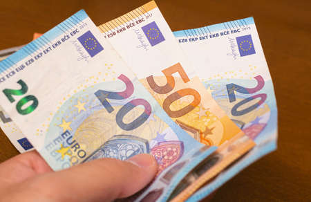 Euro banknotes money (EUR), currency of the European Unionの写真素材