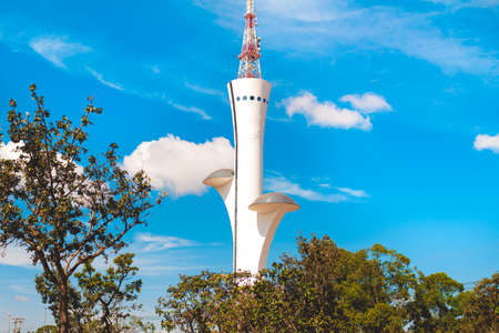View of the top of the Buriram tower in Thailand.の写真素材