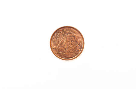 One coin isolated on white background. Close up. Top view.の写真素材