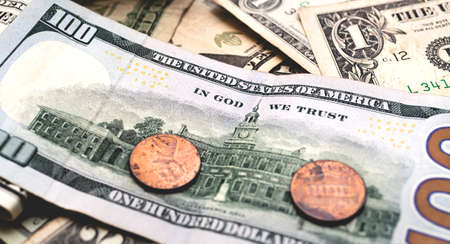 Dollars background. American money background. Dollar banknotes.の写真素材