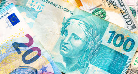 Detail of banknotes from the European Union. Money background.
