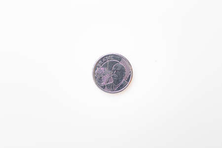 One coin on a white background. Close-up.の写真素材
