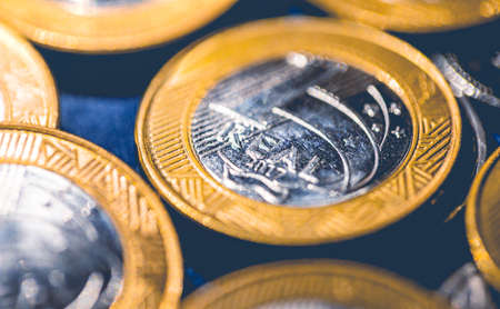 Close up of euro coins. Business and finance concept. Selective focus.