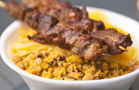 Shish kebab with couscous and saffronの写真素材