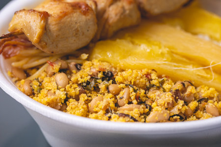 Couscous with chicken and chickpeas, closeup