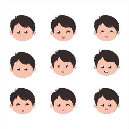 set of faces,Set boy emotion faces. Vector illustration kid portrait icon with different expressionのイラスト素材