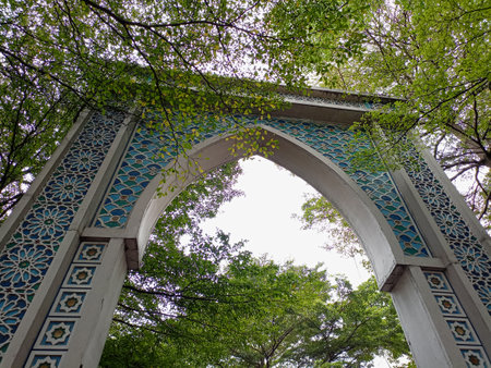 Majestic gate and tower of the Bandung Raya mosque (Masjid Raya Bandung) which is located in the Bandung town square (Alun-alun Bandung)の写真素材