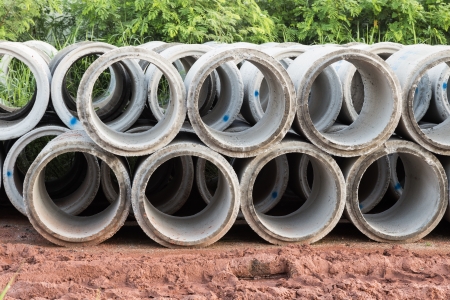 Concrete drainage tube on construction siteの写真素材