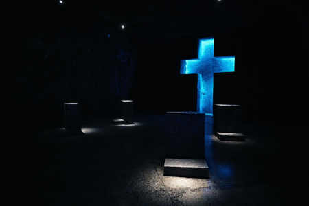 A blue cross in the Catedral de sal close to bogotaの写真素材
