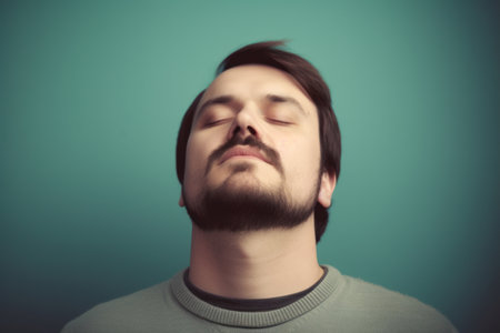 Portrait of a young man with closed eyes. Toned.の素材