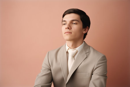 Thoughtful young man on color background. Concept of decision makingの素材